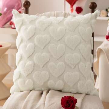DFXSZ Valentines Pillow Covers 18x18 inch Set of 2 Valentines Day Decoration Cream White Heart Soft Plush Faux Fur Jacquard Throw Pillows for Bedroom Sofa Holiday Festivals Home Decor PTK017C18
