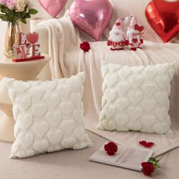 DFXSZ Valentines Pillow Covers 18x18 inch Set of 2 Valentines Day Decoration Cream White Heart Soft Plush Faux Fur Jacquard Throw Pillows for Bedroom Sofa Holiday Festivals Home Decor PTK017C18