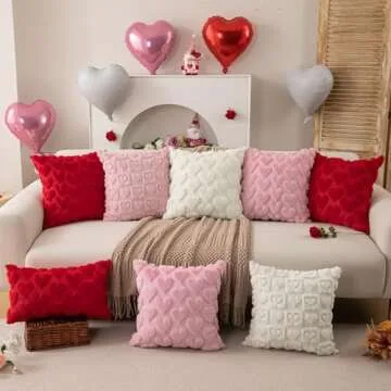 DFXSZ Valentines Pillow Covers 18x18 inch Set of 2 Valentines Day Decoration Cream White Heart Soft Plush Faux Fur Jacquard Throw Pillows for Bedroom Sofa Holiday Festivals Home Decor PTK017C18