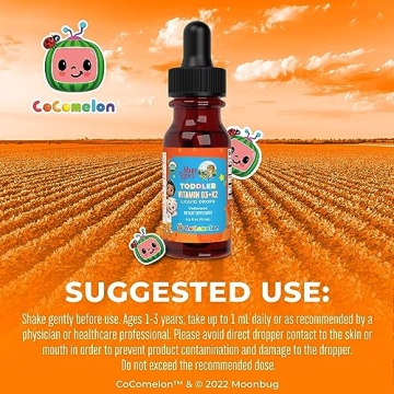 MaryRuth Organics CoComelon Vitamin D3 K2 Liquid Drops for Toddlers | Vitamin K2 D3 Supplement for Kids Ages 1-3 | Calcium Absorption | Strong Bones | USDA Organic | Sugar Free | 15 mL