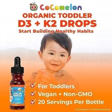 MaryRuth Organics CoComelon Vitamin D3 K2 Liquid Drops for Toddlers | Vitamin K2 D3 Supplement for Kids Ages 1-3 | Calcium Absorption | Strong Bones | USDA Organic | Sugar Free | 15 mL
