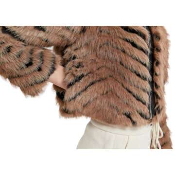 GRAN ORIENTE Women Faux Fur Leopard Print Cropped Jacket,Fleece Fluffy Leather Lined Zip Up Coat (GK084 Brown, L)