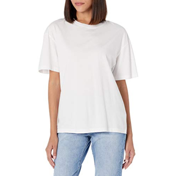 The Drop Women's Lydia Short Sleeve Loose Drop Shoulder Jersey T-Shirt in White, XS
