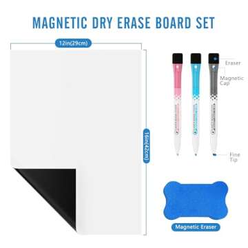 Magnetic Whiteboard for Fridge, 12” X 16” Fridge Whiteboard Magnetic Dry Erase Board A3 Magnetic...