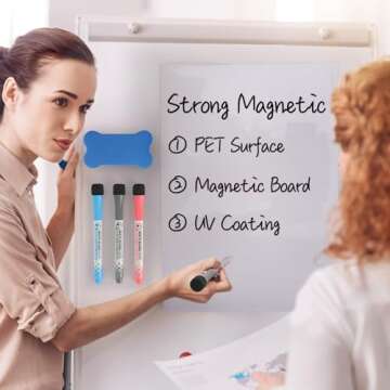 Magnetic Whiteboard for Fridge, 12” X 16” Fridge Whiteboard Magnetic Dry Erase Board A3 Magnetic White Board Organizer and Planner for Kitchen Shopping List with 1 Eraser & 3 Markers