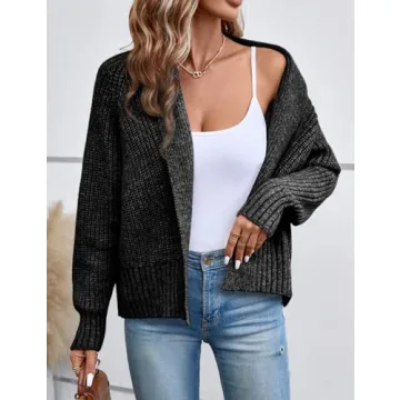 Yingkis Women's Cardigan Sweaters Fall Winter Open Front Batwing Long Sleeve Shawl Neck Chunky Knit Loose Outwear Coats