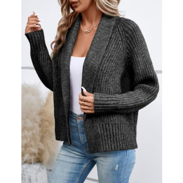Yingkis Women's Cardigan Sweaters Fall Winter Open Front Batwing Long Sleeve Shawl Neck Chunky Knit Loose Outwear Coats