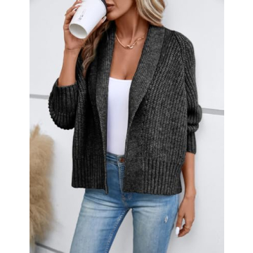 Yingkis Women's Cardigan Sweaters Fall Winter Open Front Batwing Long Sleeve Shawl Neck Chunky Knit Loose Outwear Coats