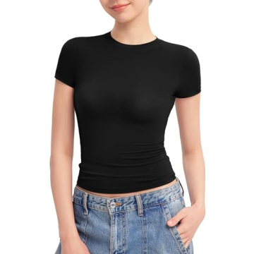 PUMIEY Women’s Stylish Crew Neck Short Sleeve Tops