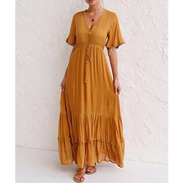 R.Vivimos Womens Summer Cotton Short Sleeve V Neck Floral Print Casual Bohemian Midi Dresses (Large,...