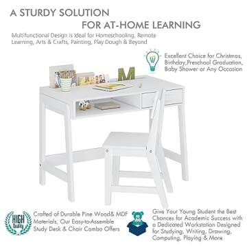 UTEX Kids Desk and Chair Set, Study Desk for Kids with Drawers, Wooden Children Study Table, Student Writing Desk Computer Workstation for Bedroom & Study Room