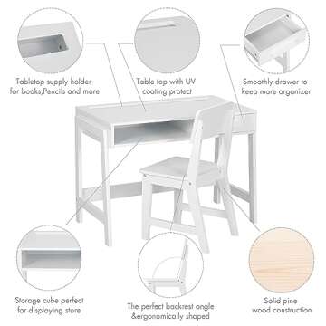 UTEX Kids Desk and Chair Set, Study Desk for Kids with Drawers, Wooden Children Study Table, Student Writing Desk Computer Workstation for Bedroom & Study Room