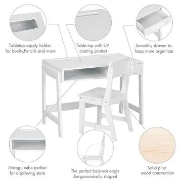 UTEX Kids Desk and Chair Set, Study Desk for Kids with Drawers, Wooden Children Study Table, Student Writing Desk Computer Workstation for Bedroom & Study Room