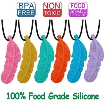 Chew Necklaces for Sensory Adult and Kids, Silicone Feather Chewy Necklace for Autism, ADHD, Chewing, Oral Motor Therapy Tools for Mild Chewers