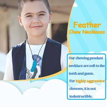 Chew Necklaces for Sensory Adult and Kids, Silicone Feather Chewy Necklace for Autism, ADHD, Chewing, Oral Motor Therapy Tools for Mild Chewers