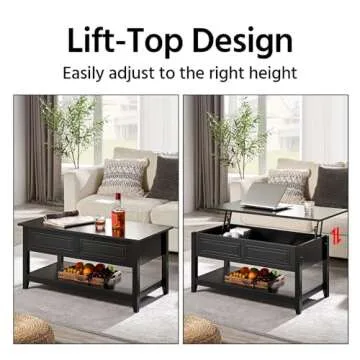 Yaheetech Lift Top Coffee Table with Hidden Compartment and Open Storage Shelf, Retro Center Coffee Table, Rising Tabletop Center Table for Living Room Reception, 37.5in, Black