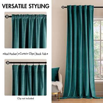 MIULEE Teal Velvet Curtains 108 inches Long 2 Panels - Luxury Blackout Curtains for Bedroom Living R...