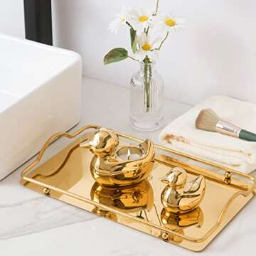 TQUPT Home Decor Golden Ceramic Duck Figurines, Home Decor Animal Sculptures and Statues Handmade Artware Decor, Mini Duck