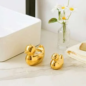 TQUPT Home Decor Golden Ceramic Duck Figurines, Home Decor Animal Sculptures and Statues Handmade Artware Decor, Mini Duck