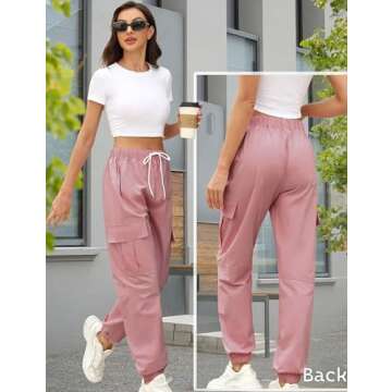 Cnlinkco Pink Cargo Pants Woman High Waisted Baggy Cargo Pants Plus Size Teen Girls Cargo Joggers Pa...