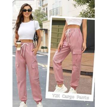 Cnlinkco Pink Cargo Pants Woman High Waisted Baggy Cargo Pants Plus Size Teen Girls Cargo Joggers Pants Trousers Pink XXL