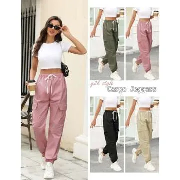 Cnlinkco Pink High Waisted Cargo Pants for Women