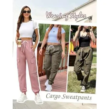 Cnlinkco Pink High Waisted Cargo Pants for Women