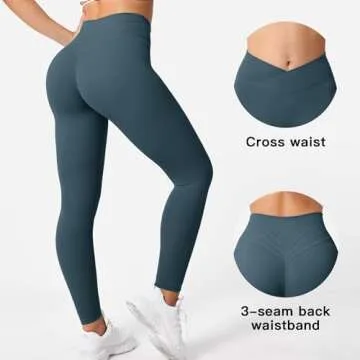 YEOREO Workout Leggings for Women Tummy Control Butt Lifting Leggings High Waisted Cross Waist Gym Yoga Compression Pants Teal S