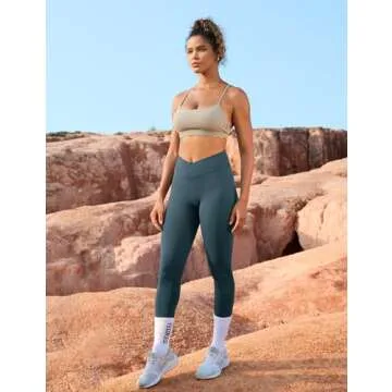 YEOREO Workout Leggings for Women Tummy Control Butt Lifting Leggings High Waisted Cross Waist Gym Yoga Compression Pants Teal S