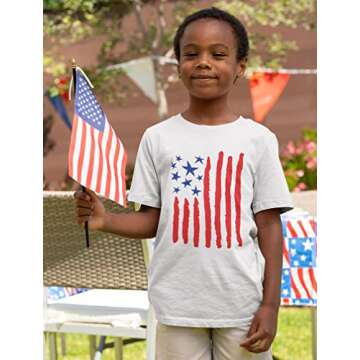 USA American Flag Drawing Boys 4th of July Shirt Memorial Day Stars Stripes Patriotic Toddler & Youth Kids T-Shirt Medium White