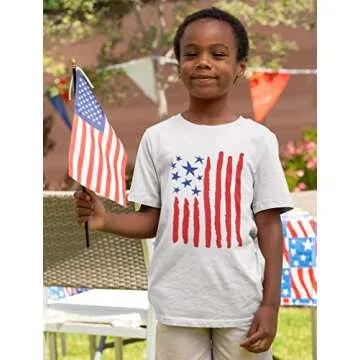 USA American Flag Drawing Boys 4th of July Shirt Memorial Day Stars Stripes Patriotic Toddler & Youth Kids T-Shirt Medium White