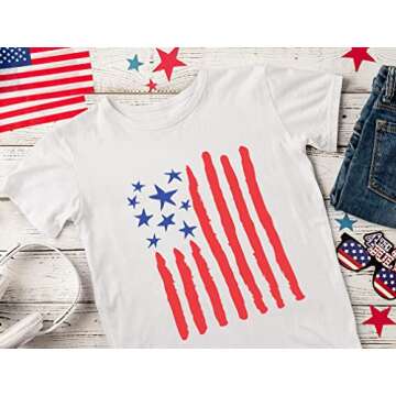USA American Flag Drawing Boys 4th of July Shirt Memorial Day Stars Stripes Patriotic Toddler & Youth Kids T-Shirt Medium White