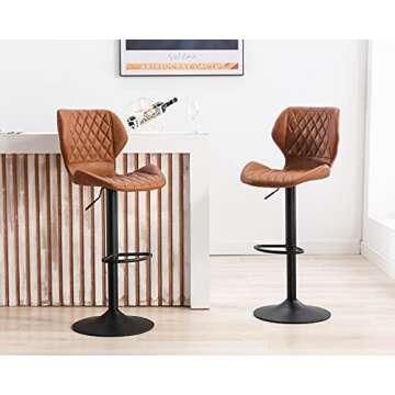 CIMOTA Swivel Adjustable Leather Bar Stools Set of 4 for Kitchen Island with Backs