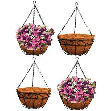 Ashman Metal Hanging Planter Basket with Coco Coir Liner Round Wire Plant Holder Chain Porch Decor F...