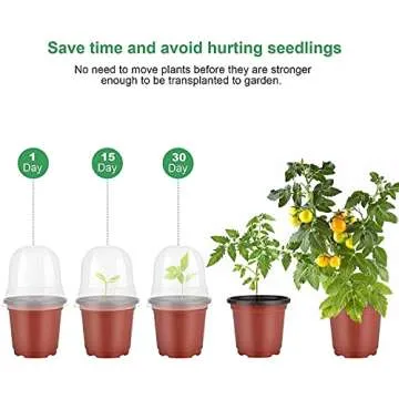 MIXC Plant Nursery Pots with Humidity Dome 4" Soft Transparent Plastic Gardening Pot Planting Containers Cups Planter Small Starter Seed Starting Trays for Seedling with 10pcs Plant Labels，30 Sets