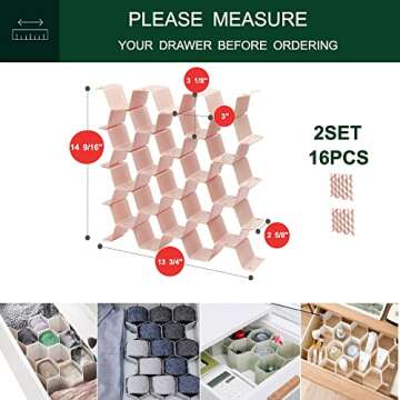 HyggeWare Underwear Sock organizer, Honeycomb Drawer Organizer Divider for Clothing, DIY Plastic Adjustable Grid Dresser Drawer Organizers for Baby Cloth,Belts, Ties, Clothing, Makeup (2PINK)