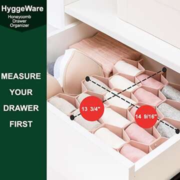 HyggeWare Underwear Sock organizer, Honeycomb Drawer Organizer Divider for Clothing, DIY Plastic Adjustable Grid Dresser Drawer Organizers for Baby Cloth,Belts, Ties, Clothing, Makeup (2PINK)