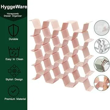 HyggeWare Underwear Sock organizer, Honeycomb Drawer Organizer Divider for Clothing, DIY Plastic Adjustable Grid Dresser Drawer Organizers for Baby Cloth,Belts, Ties, Clothing, Makeup (2PINK)
