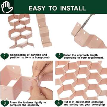 HyggeWare Underwear Sock organizer, Honeycomb Drawer Organizer Divider for Clothing, DIY Plastic Adjustable Grid Dresser Drawer Organizers for Baby Cloth,Belts, Ties, Clothing, Makeup (2PINK)