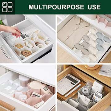 HyggeWare Underwear Sock organizer, Honeycomb Drawer Organizer Divider for Clothing, DIY Plastic Adjustable Grid Dresser Drawer Organizers for Baby Cloth,Belts, Ties, Clothing, Makeup (2PINK)