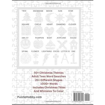 Shaped Word Search Puzzles Christmas Theme 8.5" x 11" Adults And Teens: 20+ Shapes, 50+ puzzles, Over 1000 Words