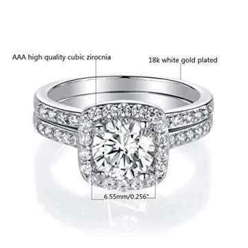 MDFUN 18K White Gold Plated Cubic Zirconia Two-In-One Halo Wedding Engagement Promise Eternity Ring for Women Size 7