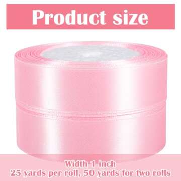 2Rolls/50Yards 1 Inch Pink Ribbon Pink Satin Ribbon Valentines Ribbon for Gift Wrapping Flower Bouqu...