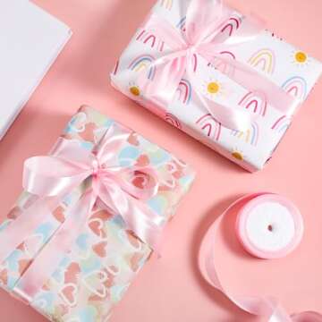 2Rolls/50Yards 1 Inch Pink Ribbon Pink Satin Ribbon Valentines Ribbon for Gift Wrapping Flower Bouquet Wedding Party Graduate Valentine's Day Mother's Day Decorations