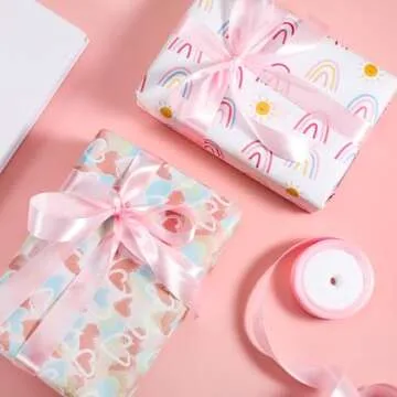 2Rolls/50Yards 1 Inch Pink Ribbon Pink Satin Ribbon Valentines Ribbon for Gift Wrapping Flower Bouquet Wedding Party Graduate Valentine's Day Mother's Day Decorations