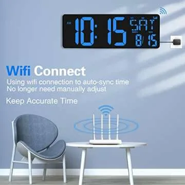 XREXS Large Digital Wall Clock WiFi Sync - 16.5" LED Display for Home & Office