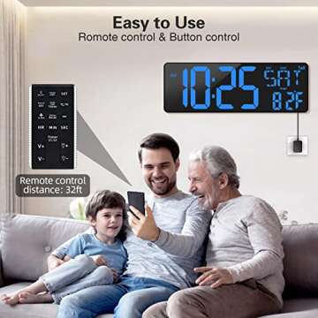 XREXS 16.5" Digital Wall Clock with Temperature Display