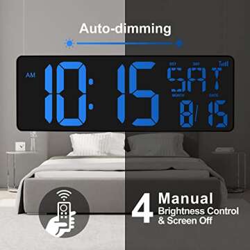 XREXS 16.5" Digital Wall Clock with Temperature Display