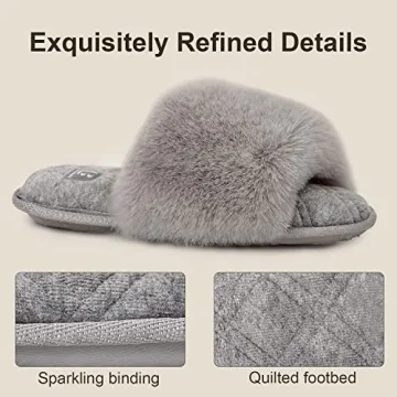 LongBay Women's Fuzzy Faux Fur Memory Foam Slippers Gray