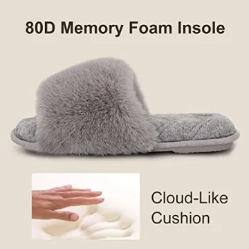 LongBay Women's Fuzzy Faux Fur Memory Foam Slippers Gray
